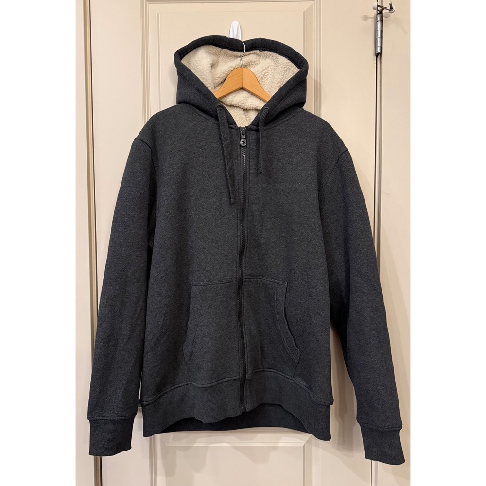Sandia Peak Mtn Men Warm Sherpa Lined Zip Hoodie Sweatshirt Charcoal Gray Size L